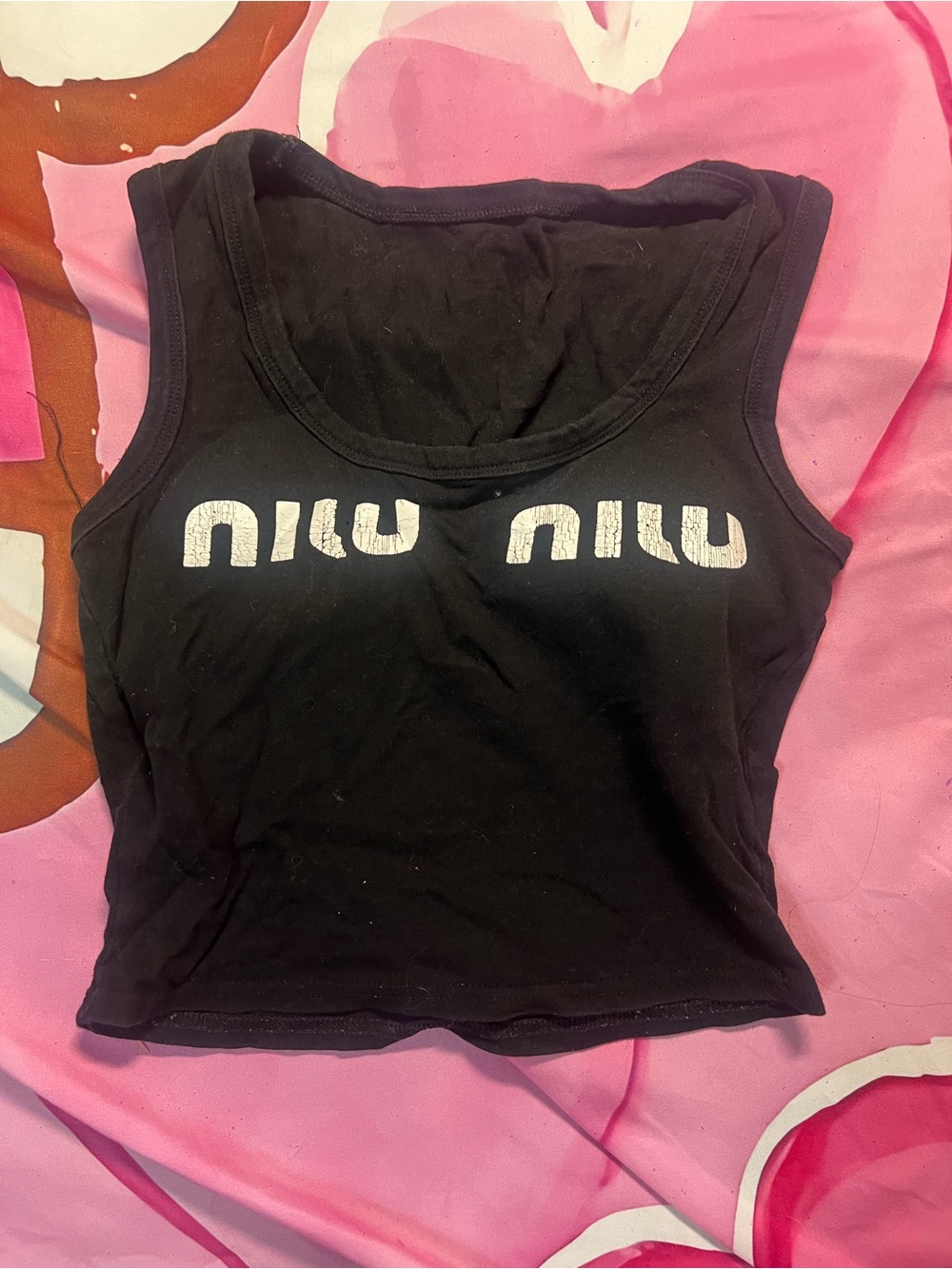 Black Graphic Tank Top with White Logo